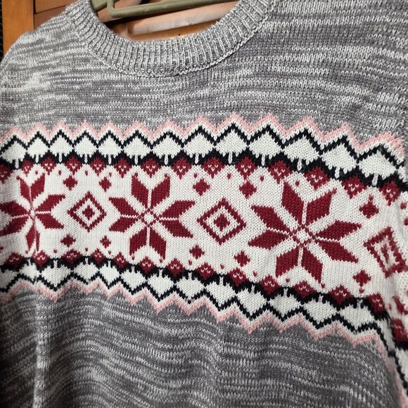 Vintage Canada Weather Gear Sweater Size L Gray Red Snowflake Fair Isle Ski - Picture 3 of 8